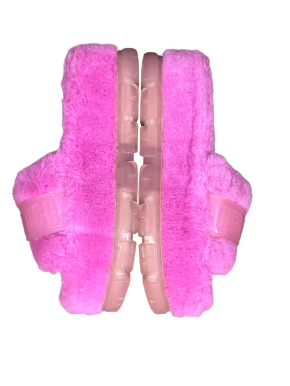 UGG Pink Fluffy Platform Slide Slippers Faux Fur Chunky Sole Women’s 8 - Picture 3 of 5